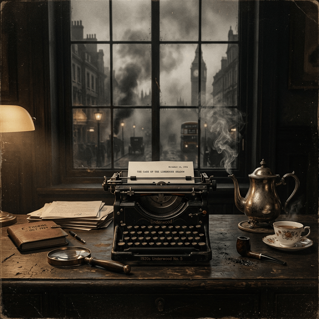 1920s London detective desk in fog